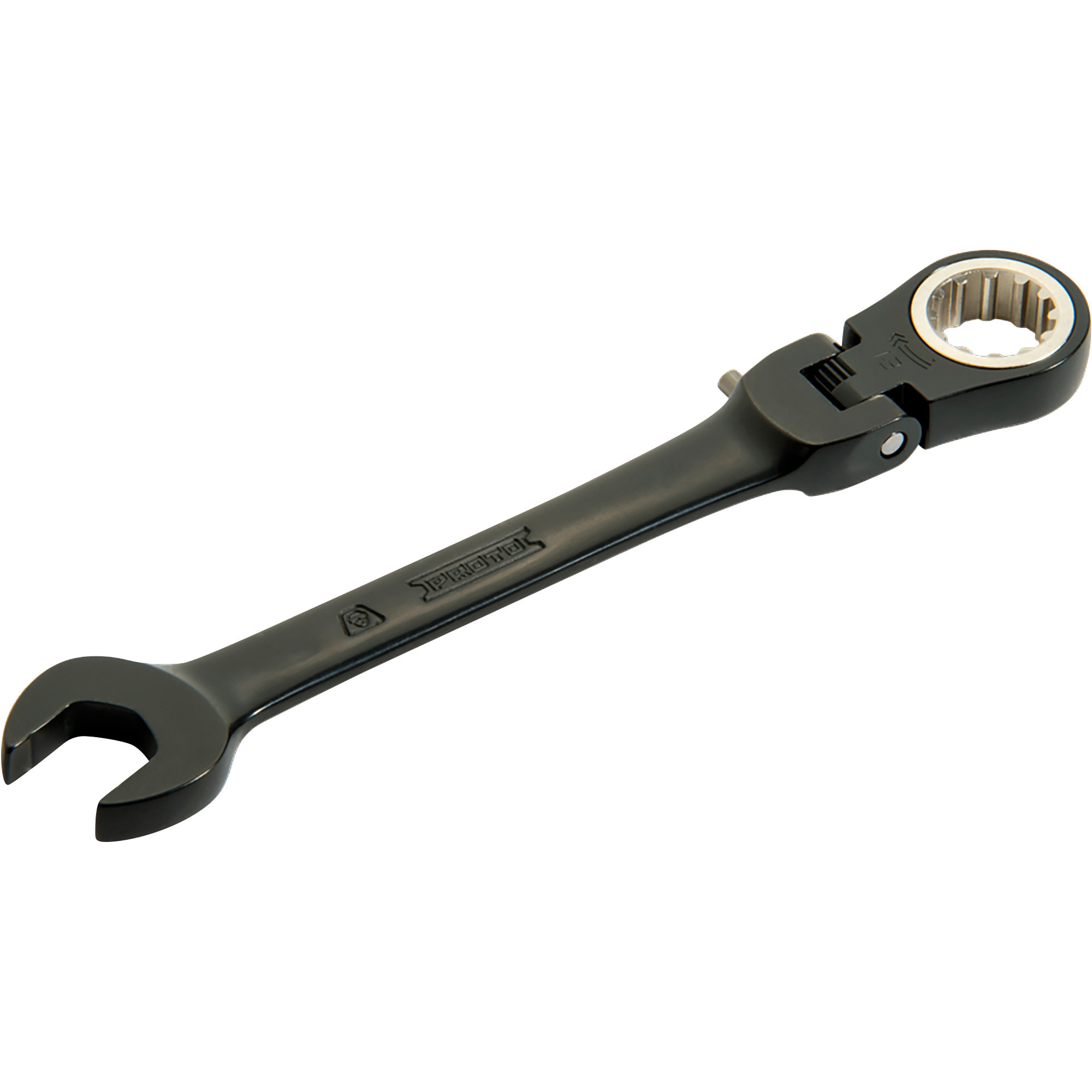 Proto 9/16in. Black Chrome Combination Ratchet Wrench with Locking Flex Head, 12 Point, Model# JSCV18F